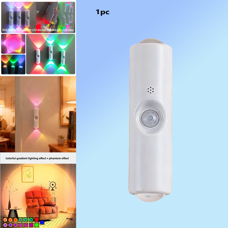 E-shop 2 LED Katzenaugen Sensor Wandleuchten/1er Pack, RGB Nachtlicht mit Aufladung, 3/7 Farbmodi, Stufenloses Dimmen, Moderner Ästhetischer Spotlight,