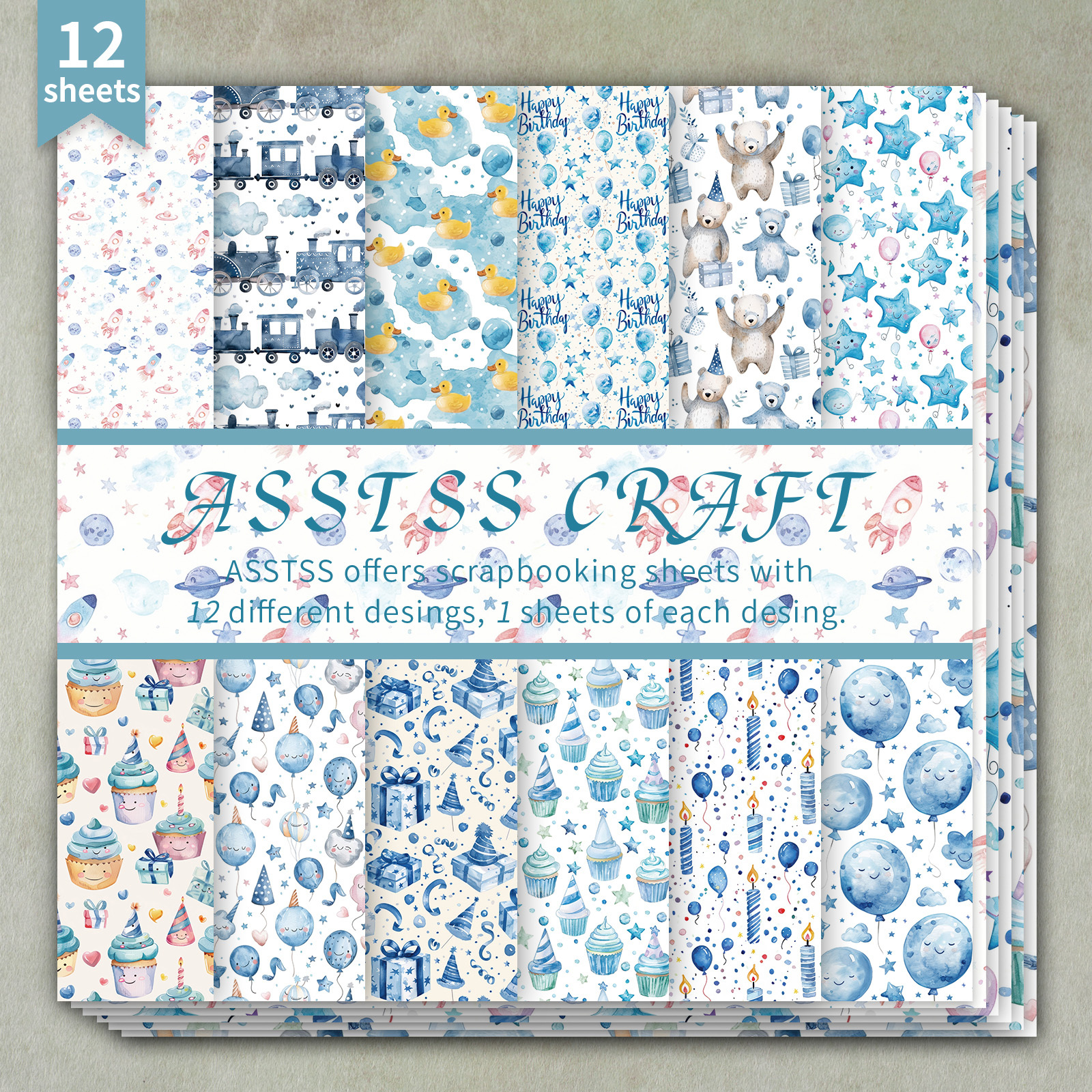 TEMU 12-sheet Asstss Heavyweight Scrapbooking Paper Pad Suitable For Journaling, Collage Art & Baby Shower Crafts - 6"x6" Watercolor Floral Cardstock