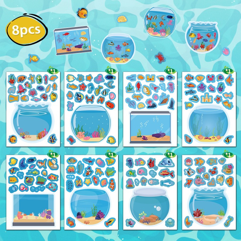 Image of 8/16/24pcs Cute Fish Tank Stickers - Aquarium Vinyl Decals, Mixed Colors, Art And Craft Supplies, Stickers