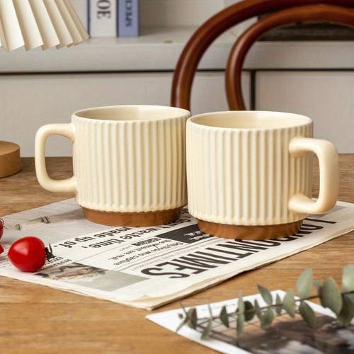 6pcs vintage vertical stripe stoneware spliced mug set ceramic mugs home use handmade yellow coffee cup milk cup office water cup 260ml 8 79oz