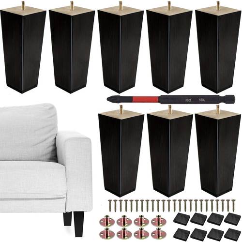 8pcs 6 inch square furniture legs solid wood replacement couch legs for sofa armchair bed dresser century modern with installation hardware black and natural wood