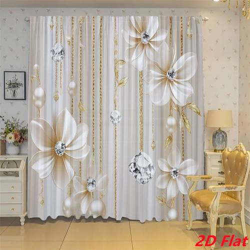 2d flat 2d flat 2d flat print 2d flat 2d flat 2d flat 2pcs white flowers golden chains diamonds pearls pattern curtains for living room bedroom study home decor high definition digital printing elegant universal wind