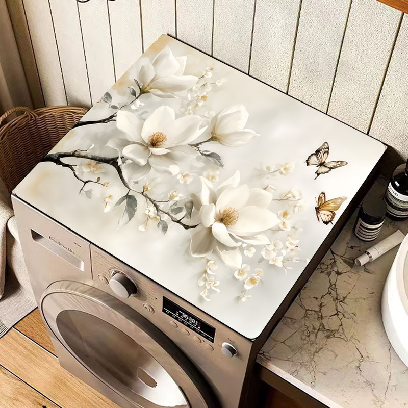E-shop Silica-Mud-Waschbecken-Abdeckung mit Magnolien- & Schmetterlingsdesign - Schnelltrocknend, Hitzebeständig, Rutschfeste Schutzmatte für