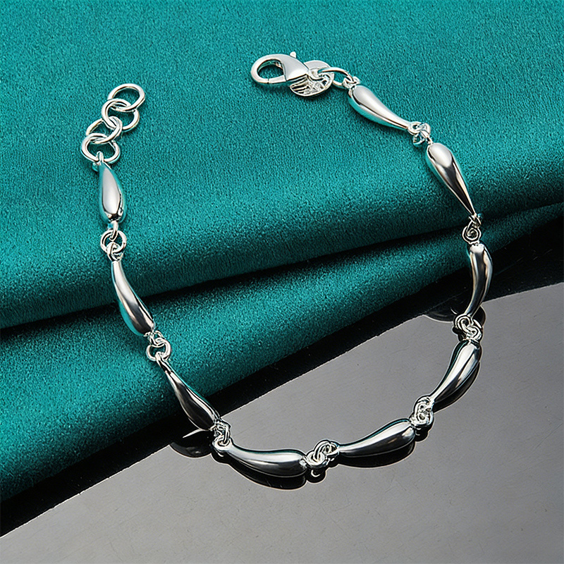 S925 Silvery Water Drop Smooth Bracelet, Elegant Design