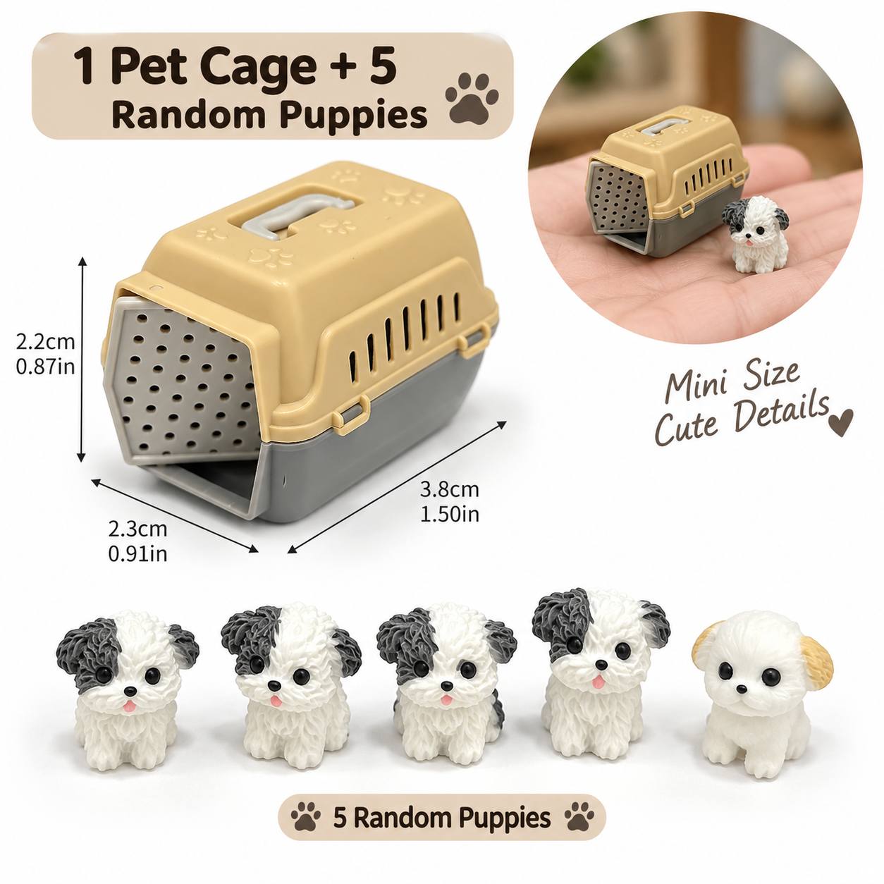 TEMU 6pcs Set(1 Random Pet Cage And 5 Random Pets), New House- Cage- Portable Pet - Doll House Role-playing Additions, For Pet Lovers- Not For