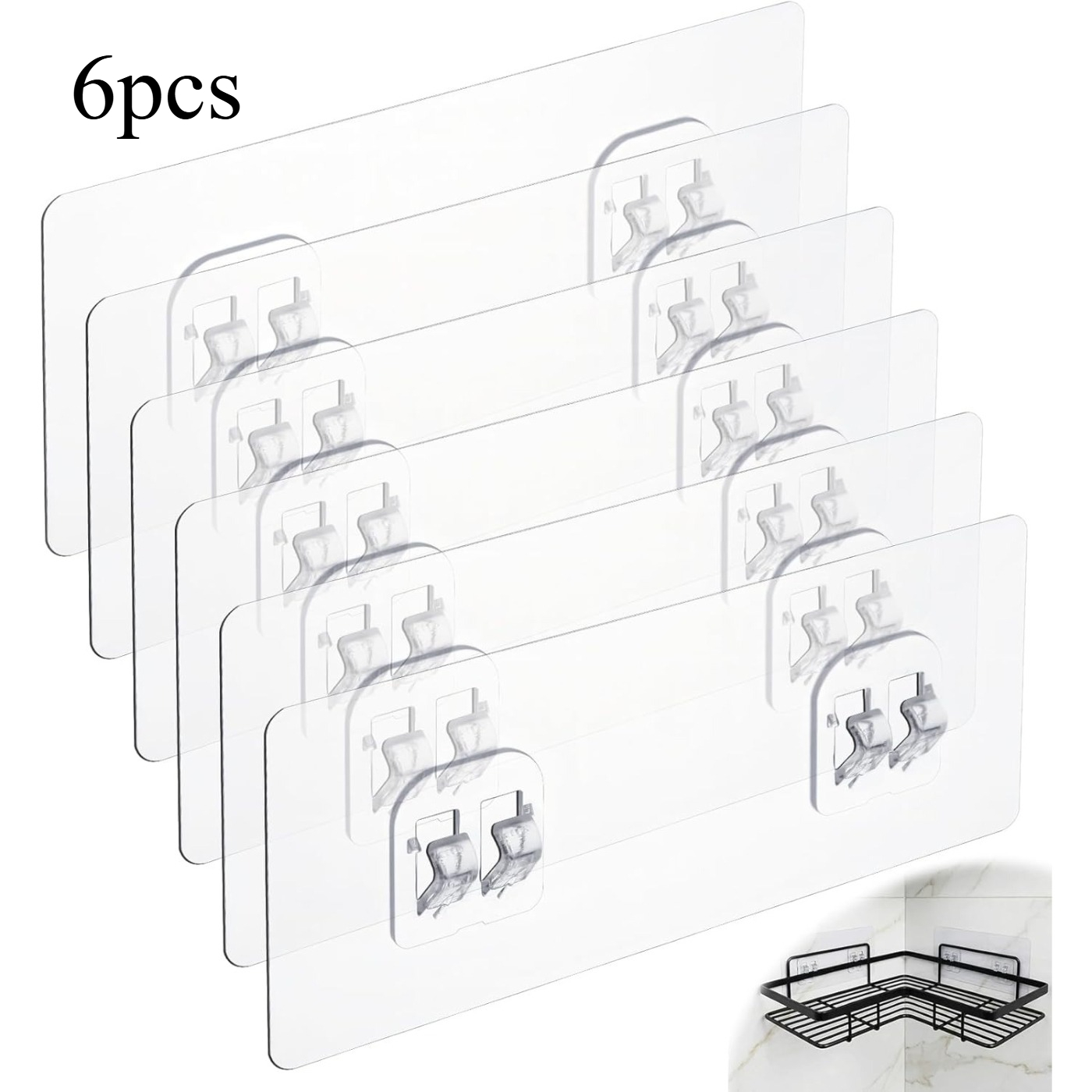 TEMU 6pcs Shower Caddy Adhesive Hooks, Shower Shelf Adhesive Replacement For Bathroom Shelf And Basket, Suitable For Corner Mounting, Soap Dish And