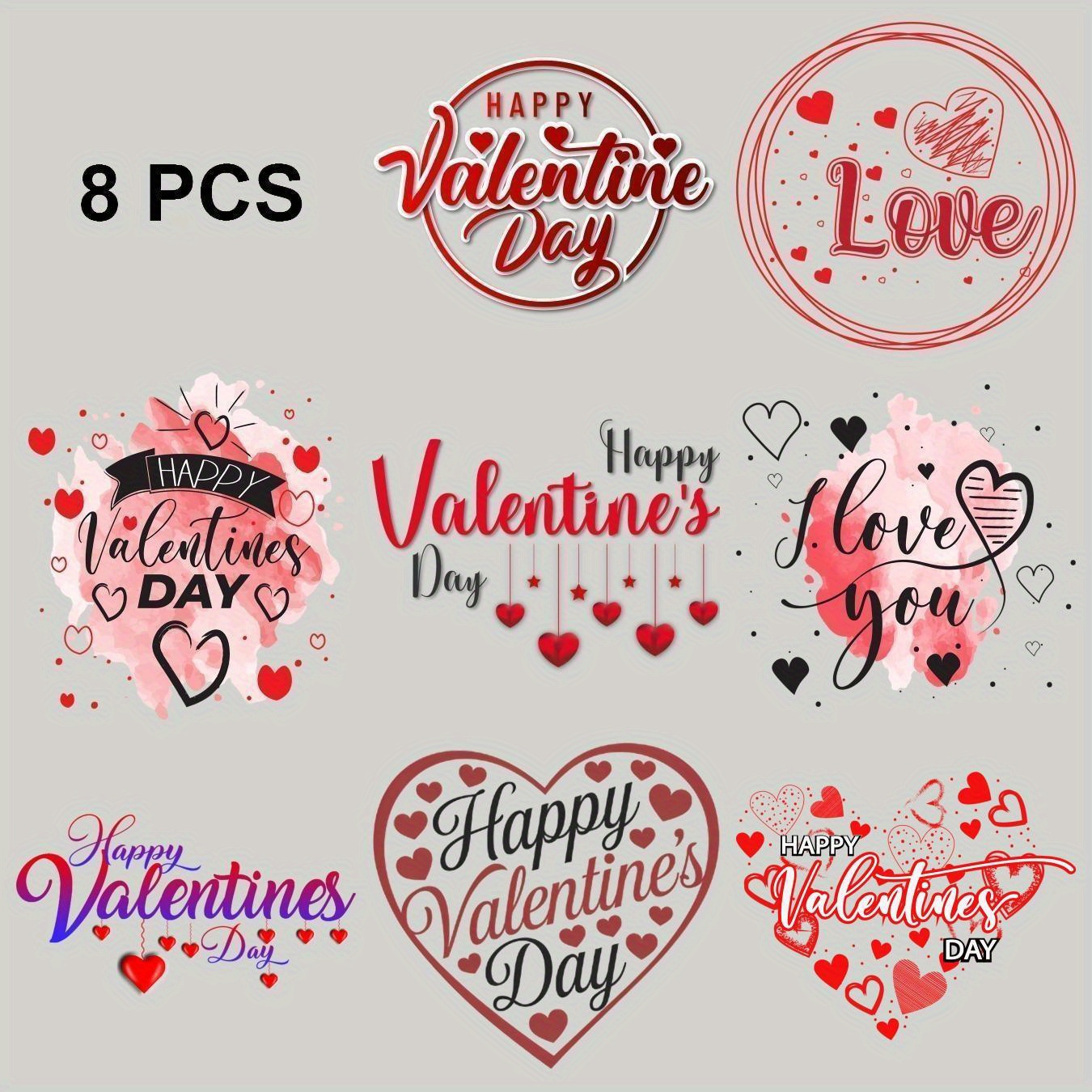 

8pcs Valentine's Day Heat Transfer Decals, Mixed Color Iron-on Stickers, Diy Dtf Patches For T-shirts, Apparel, Throw Pillows, Canvas Bags, Backpacks, Hoodies, Jeans - Designs