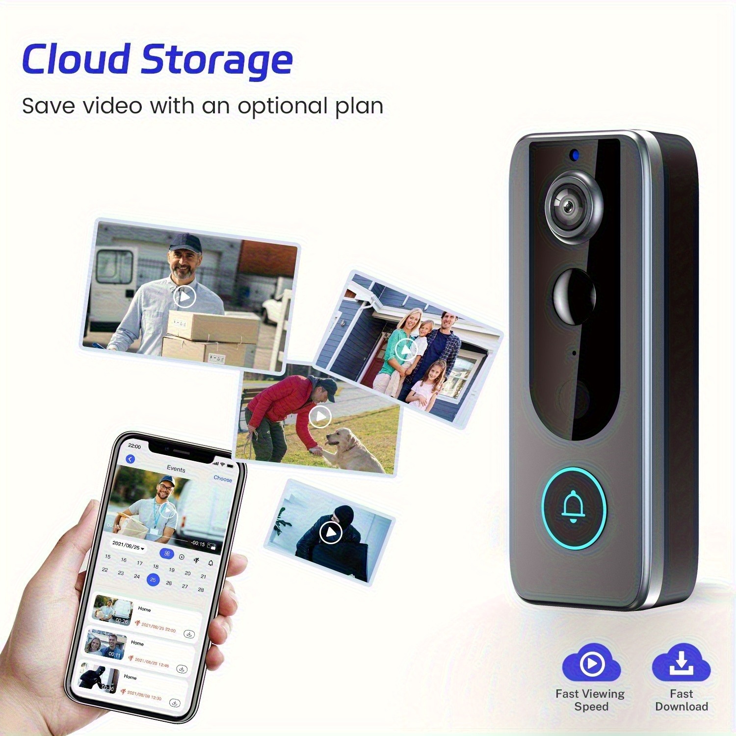 wireless video doorbell system with 2k hd security camera,  ° wide-angle view,   audio, motion detection alerts, night vision, instant recording, compatible with smartphones/tablets, usb-powered doorbell camera with wireless  , battery-powered with low voltage operation, ideal for front door/outdoor security monitoring,  ,   (black/blue) Product details 4