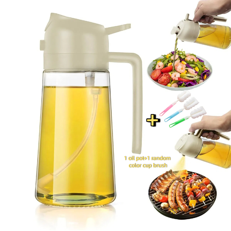 TEMU 1pc 2-in-1 Spray & Pour Glass Oil Dispenser With 1pc Random Color Long Handle Cleaning Brush, Kitchen Liquid Storage Bottle For Cooking Oil,