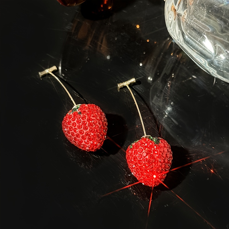 

Elegant Cute Zinc Alloy Dangle Earrings With Sparkling Strawberry Pendants For & Gift-, Valentine's Day