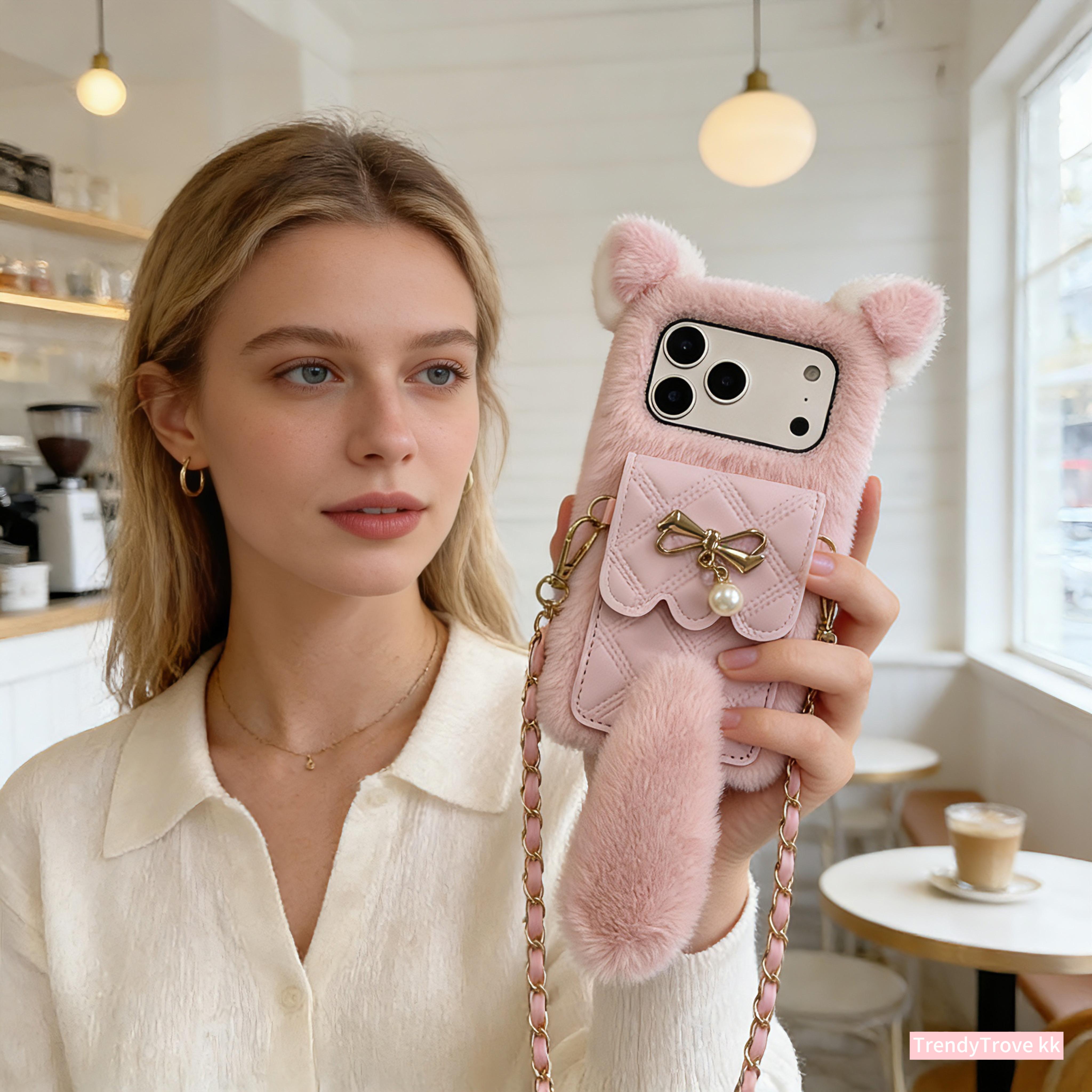 TEMU Phone Case - Fluffy Premium (backpack Cat) Crossbody Bag Cute Phone Case For 17/17 Air/17 Pro/17 Pro Max/16 Pro Max/16 Pro/16/15 Pro Max/15