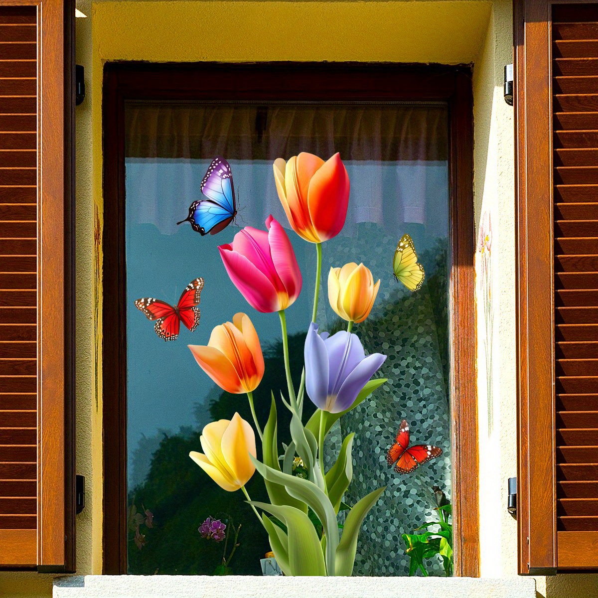 TEMU Adesivi con tulipani e facili e vivaci, progettati per finestre utilizzando l'elettricit� . per migliorare l'arredamento di camere da letto e