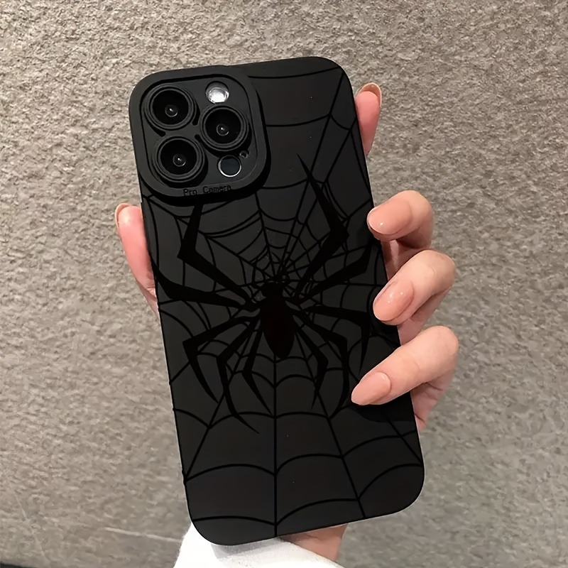 Image of Phone Case: Phone Case - Phone Case - A Black Phone Case With A Spider Web Design, For 16, 15, 14, 13, 12, 11, Xs, Xr, X, 8, 7, Mini, Plus, Pro Max, And . A Perfect Gift For , Girlfriends, , Family