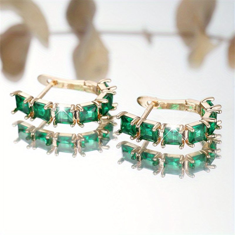 Green Zirconia U Earrings Golden Plated Wedding Accessory