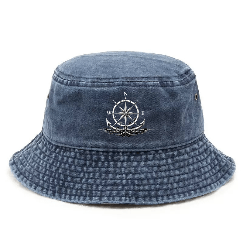 TEMU Men's Hat With Nautical Compass & Anchor Print - Durable Street Style For Fishing, Sailing, And , Fishing Hat