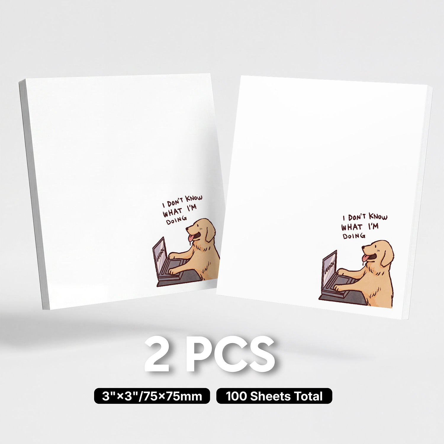 TEMU 2pcs 100 Sheets Funny Dog Memo Pads, Cute Cartoon Dog Sticky Notes, Humorous Novelty Desk Stationery, Creative Self-adhesive Removable Notes For