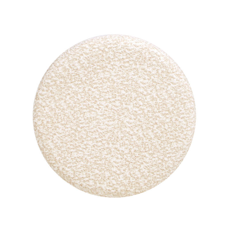 Hampton 18' Round Upholstered Ottoman with Scalloped Base Speckled Egg Beige Chenille