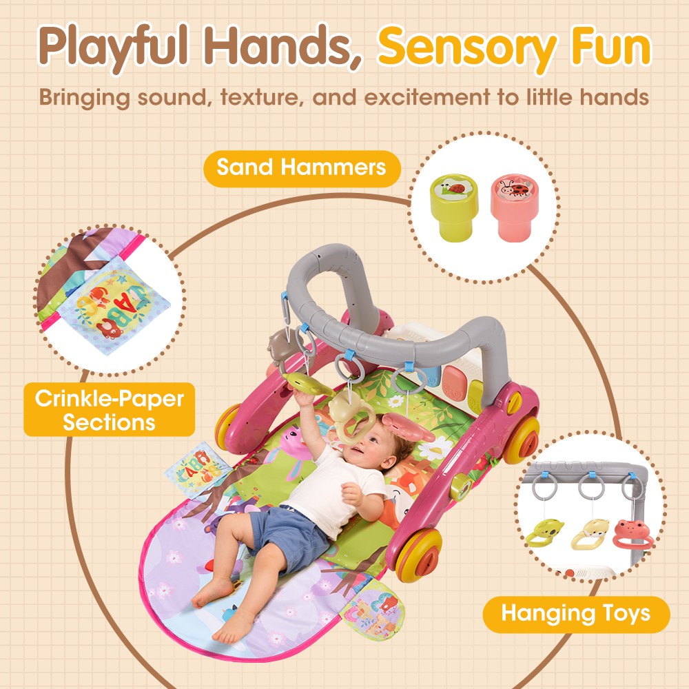 7-in-1 Baby Play Mat, Kick And Play Piano Gym with Portable Musical Toy, Adorable Animal-Themed Baby Play Gym, Tummy Time Mat Promote Motor Skills & Sensory Development Mat for Newborn Baby, Green, Blue, Pink, Yellow, Baby Play Mat Activity Center - Image 11