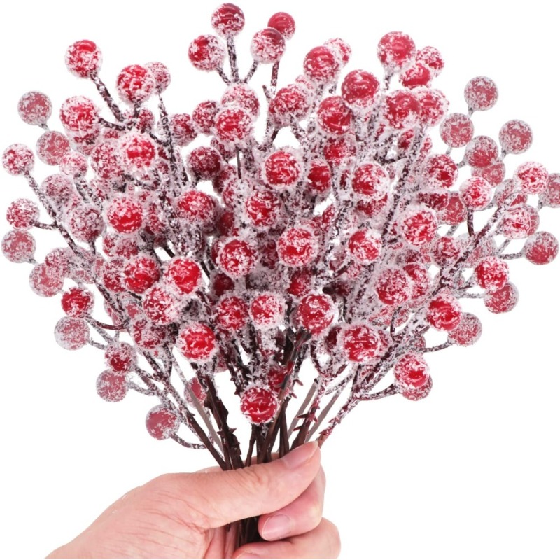 TEMU 19pcs Christmas Artificial Berry Branches With Frosted Berries, Suitable For Gifts, Weddings, Front Door, Porch, Windows, Home Walls, Tabletop
