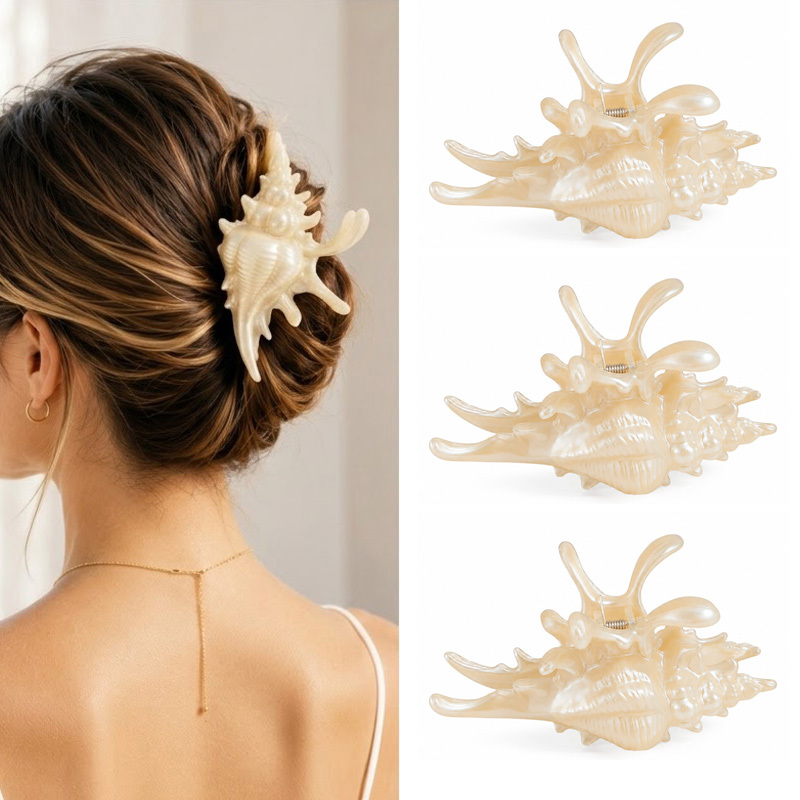 TEMU 3pcs Pinces à Cheveux Simulées Bohème, Grands Pinces Antidérapantes pour Femmes, Accessoires Cheveux Texture Sable Vacances