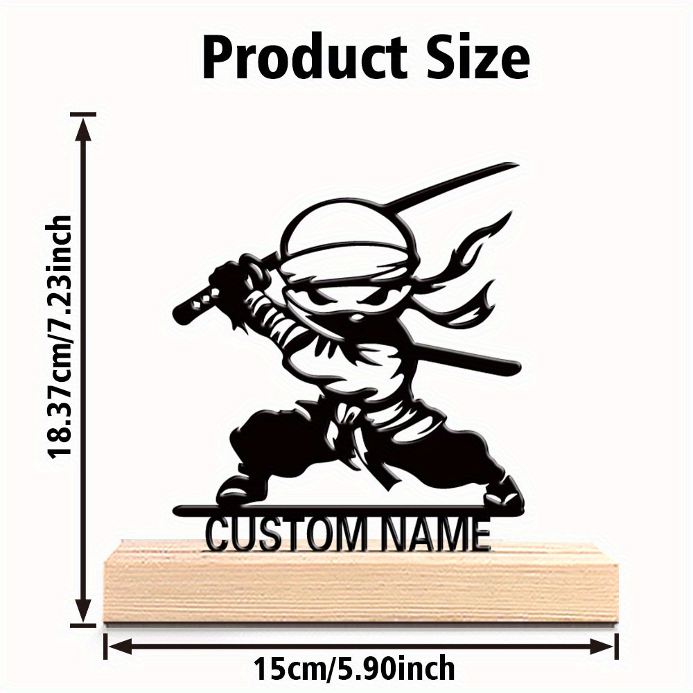 TEMU 1pc Statue Métallique Personnalisée Cartoon avec Base en Bois - Décoration de Bureau, Sculpture pour Salon, Chambre ou Cadeau d'Art Mural sur