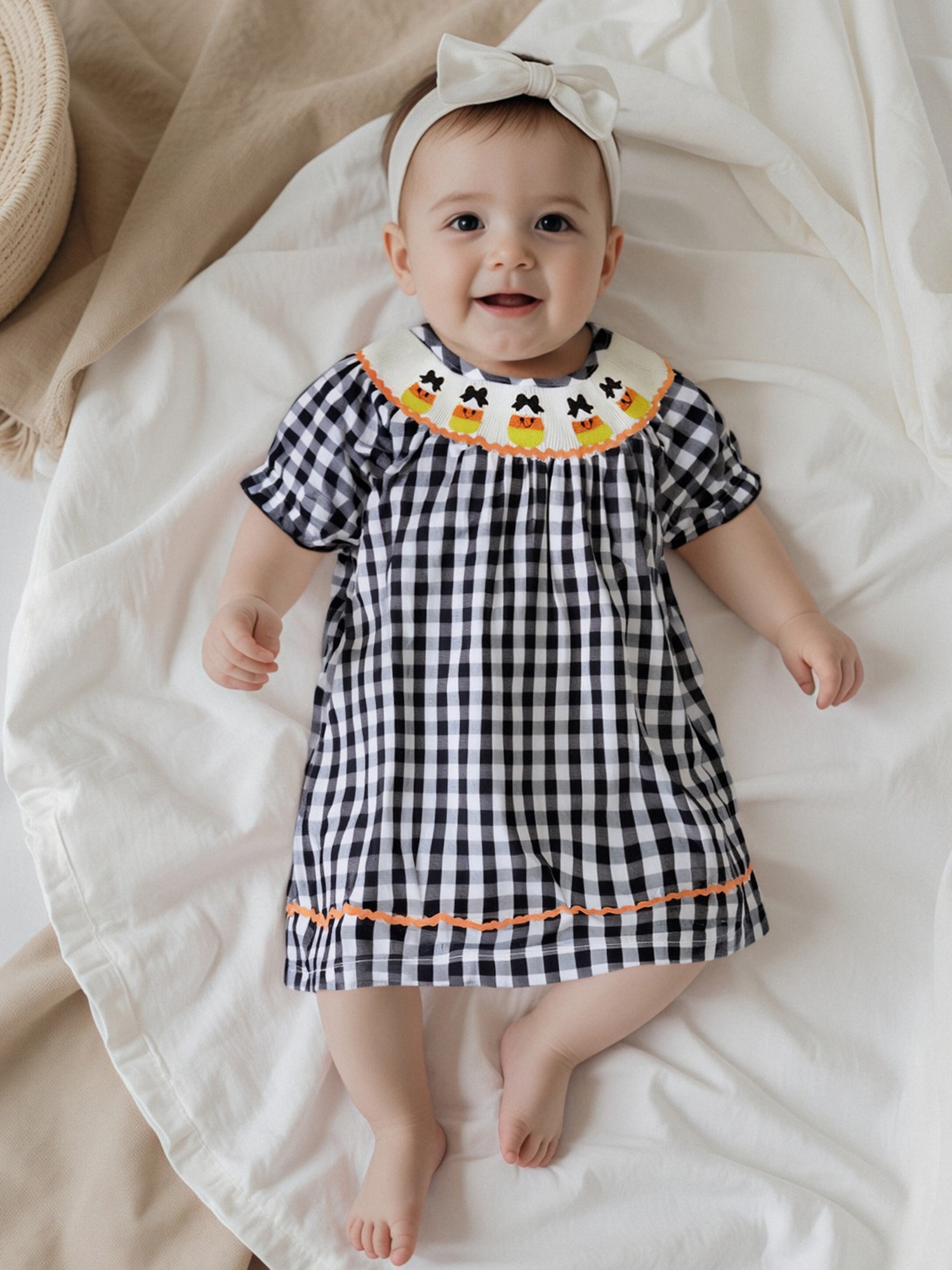 Toddler Girls' * -Line Dress with Corn Candy & Bow Embroidery - Short  Sleeve Dress for Halloween, Fall, Spring - Machine Washable Casual Dress Sui