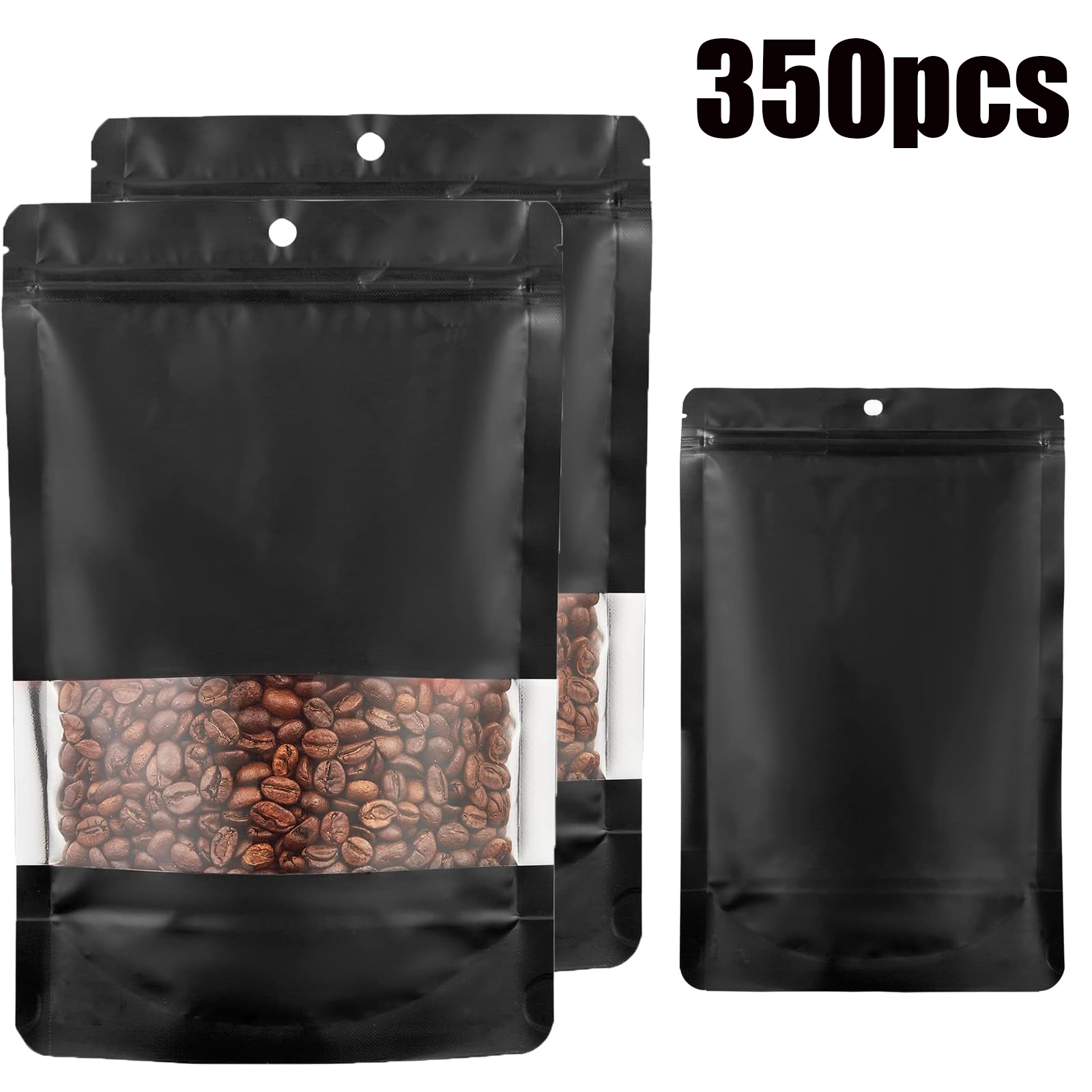 TEMU 350pcs Of Mylar Bags, Resealable Black Mylar Pouches Featuring A Matte Window, Foil Bags Suitable For Packaging And Storage, Ideal For Coffee,