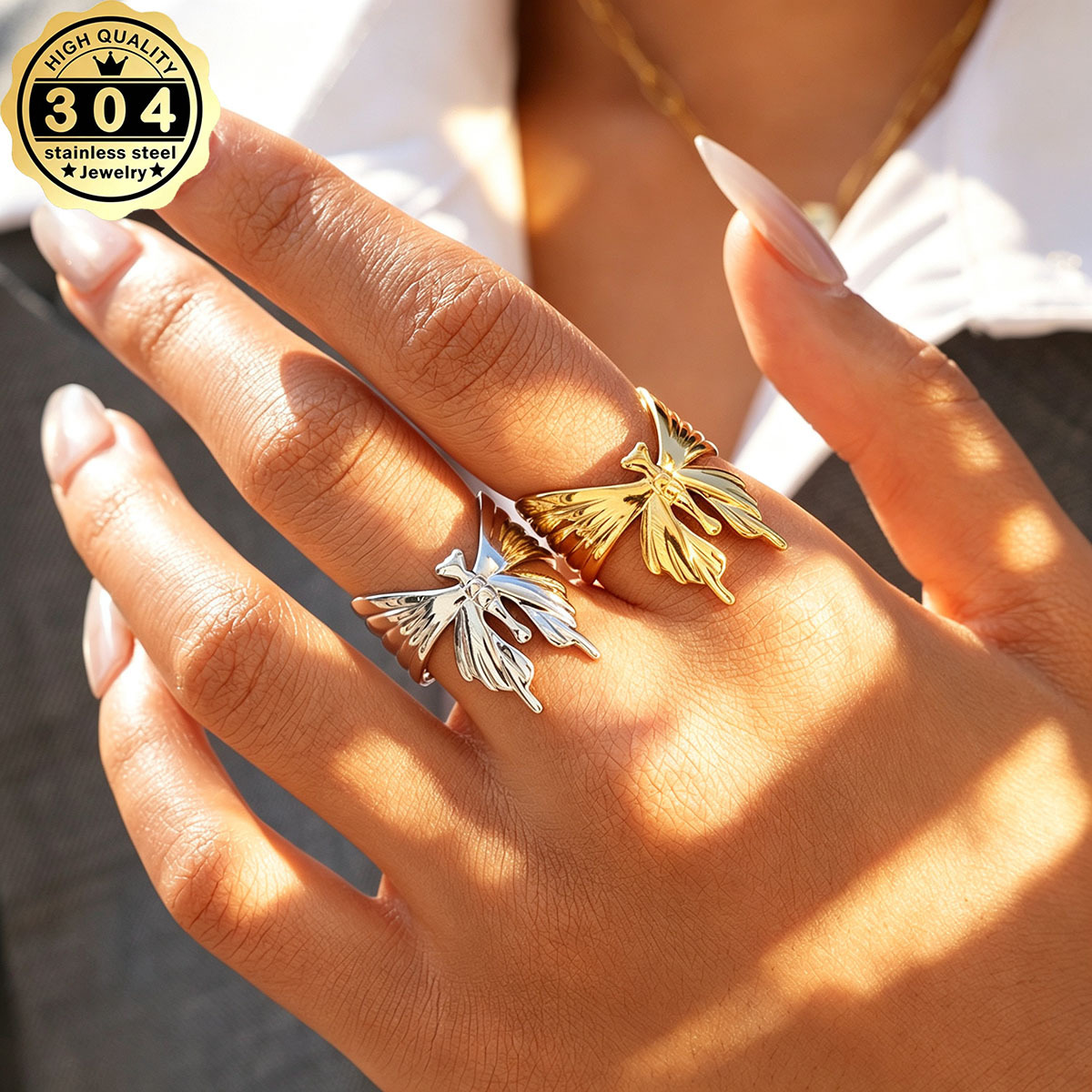 Vintage Sculptural Butterfly Statement Ring, Adjustable