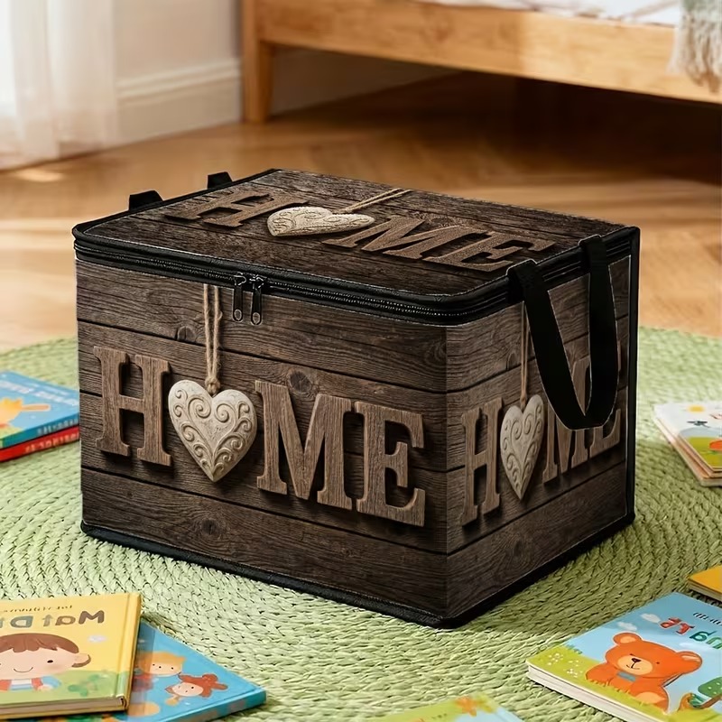 TEMU 1 Rustic-style Storage Box With Lid – Suitable For Home Use, Heart-shaped Wooden Container For Storing Clothes, Blankets, Medical Supplies, Etc.
