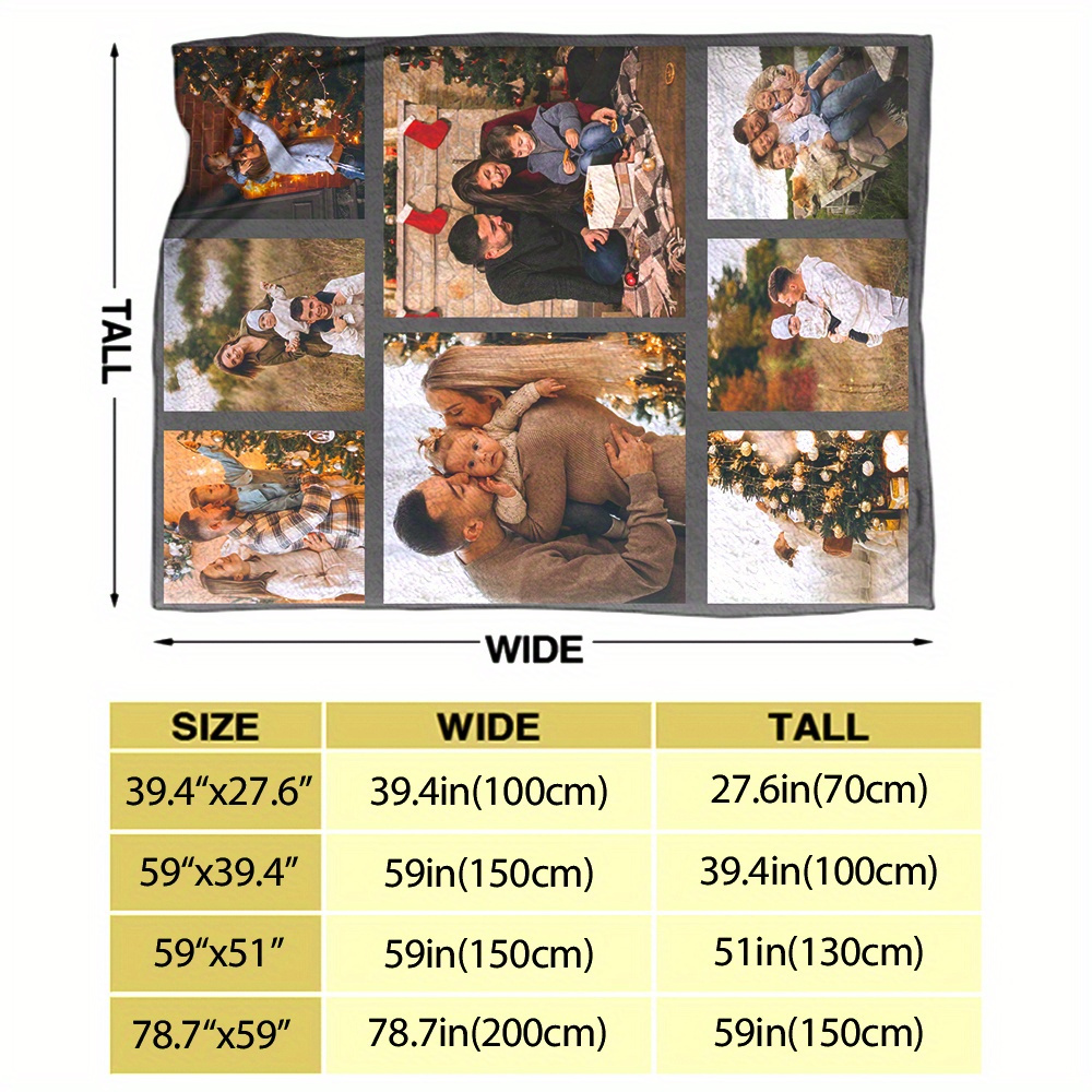 1pc cozy custom photo flannel blanket personalized picture throw for couples family soft warm memory blanket ideal for office bed sofa armchair napping camping travel machine washable     multipurpose polyester knit details 0