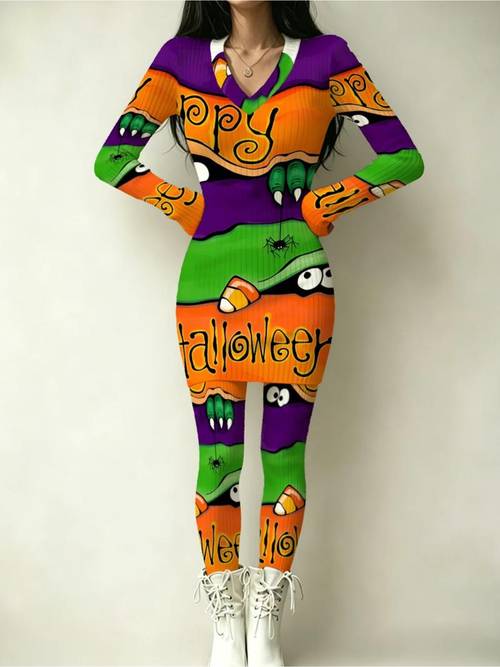 womens halloween dress set colorful candy corn print mixed color multiple specifications whimsical festive design suitable for halloween parties daily wear comfortable material stylish