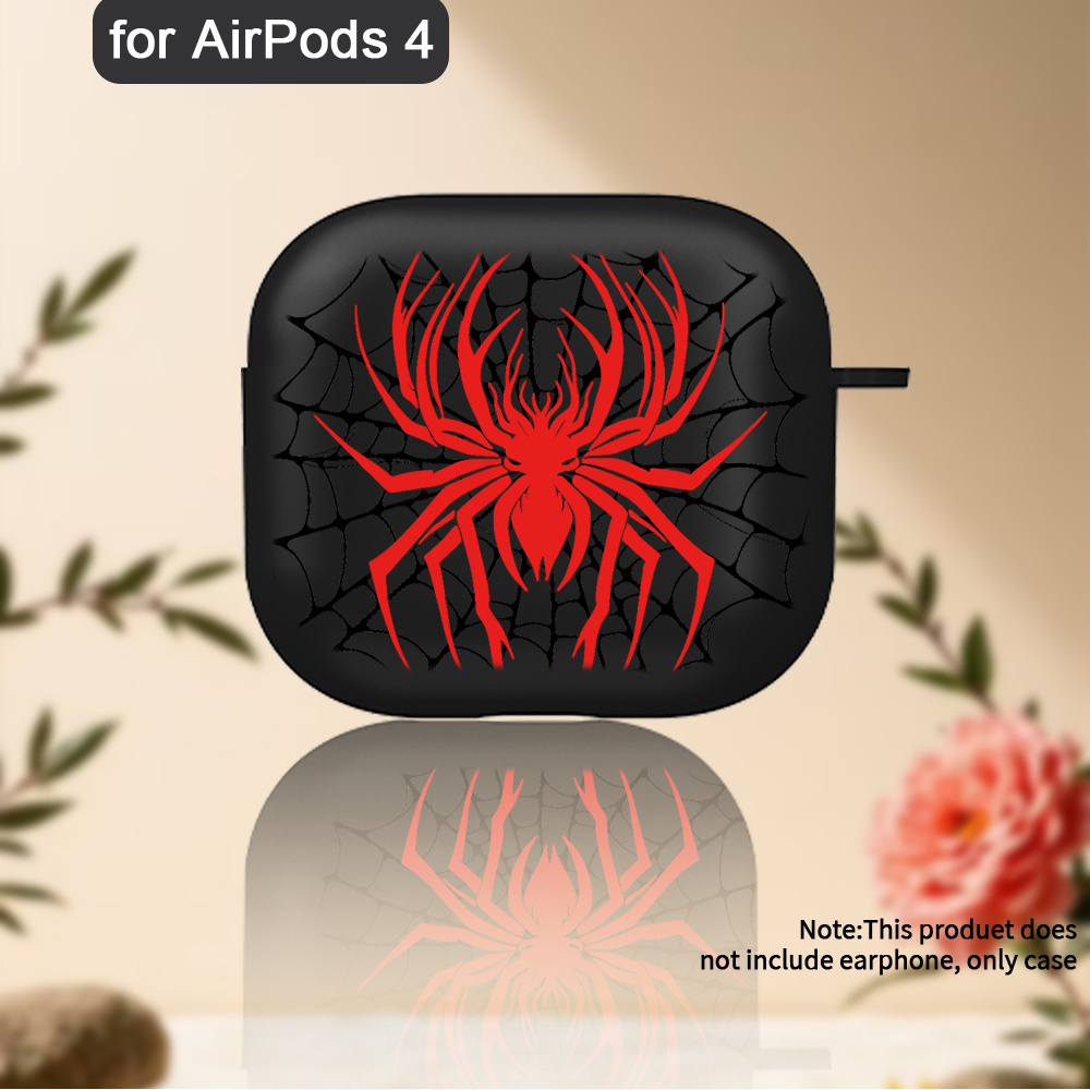 TEMU Compatible For Cover Case Suitable For Airpods 4/3/pro 2/pro 3 Case Cover With Web Print Design, Plastic Cover, Dark Pattern Case For Gift For