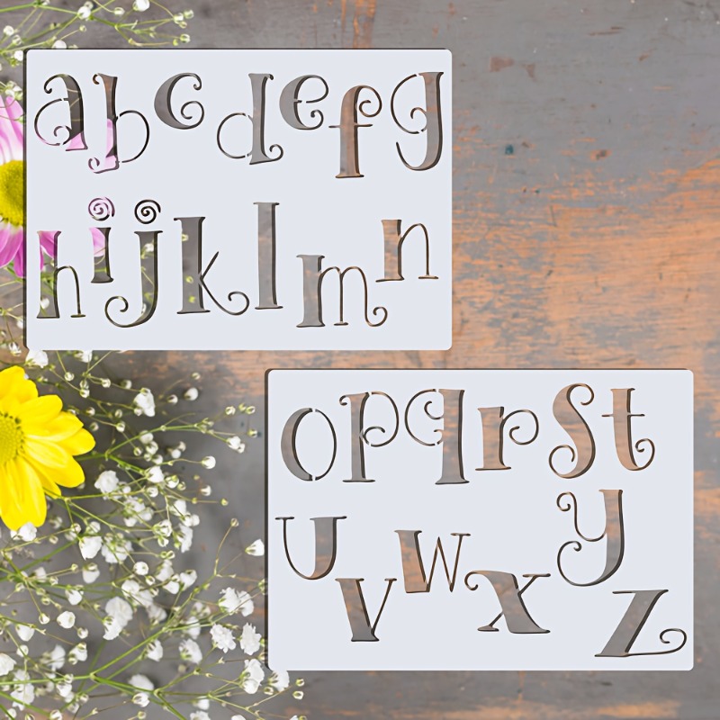 TEMU 2pcs Letter Stencils---diy Crafting, Wall Art, Furniture, Wood And Canvas Craft Templates - Suitable For Diy Crafts, Fabric Transfer, Collage,