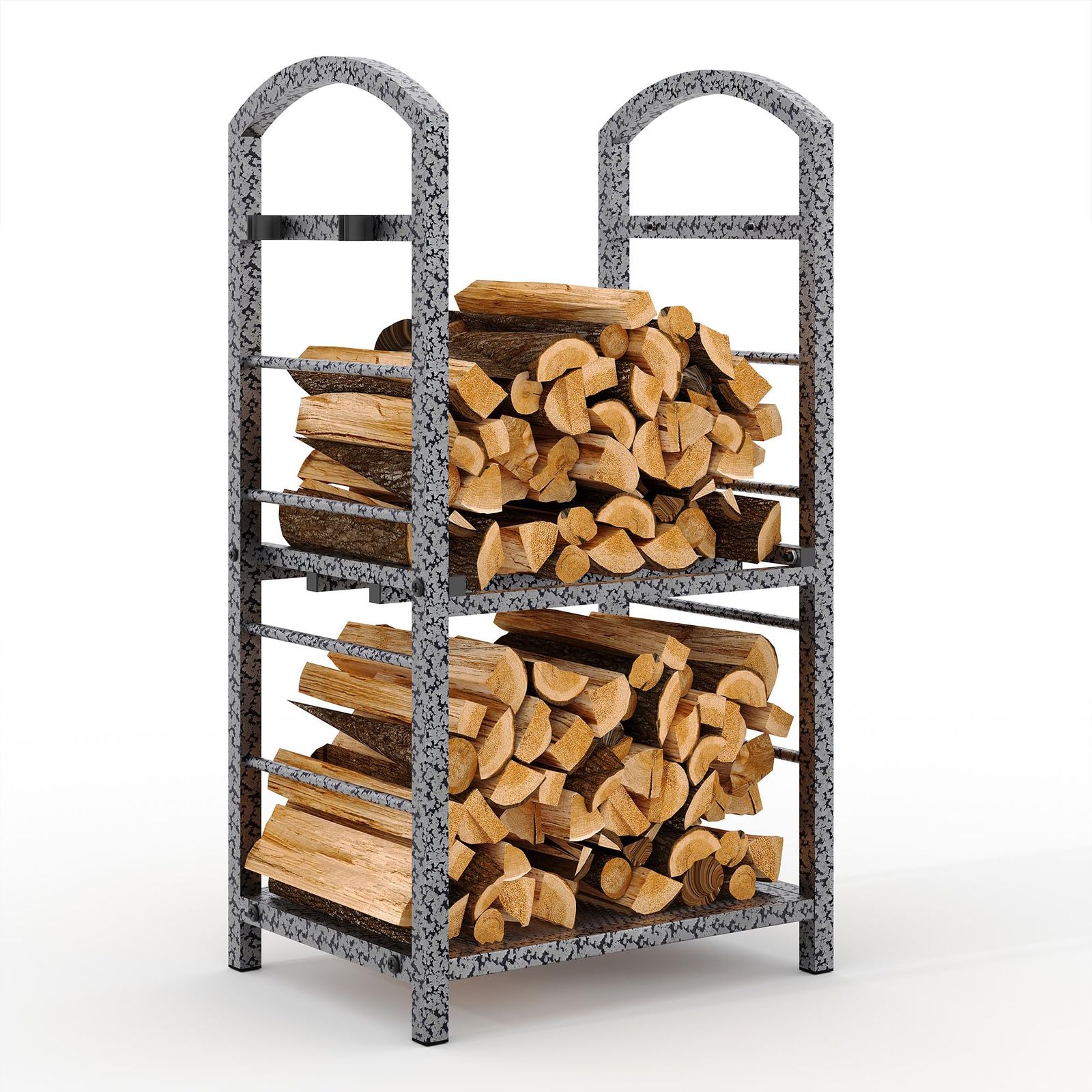 Outdoor Double Layer Firewood Storage Rack, Sturdy Metal Holder For Logs, Ideal For Fireplaces, Patios, Fire Pits, And Decks