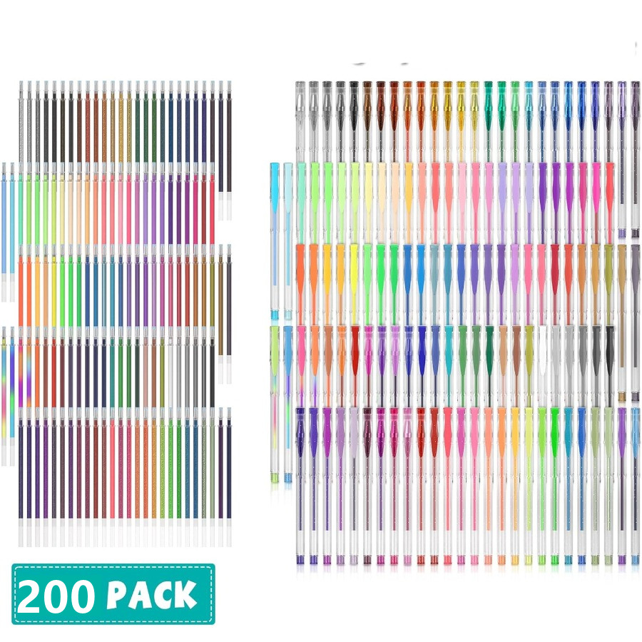 TEMU Lot de 200 stylos gel, comprenant 100 stylos gel de couleur et 100 recharges pour livres de coloriage pour adultes, peinture, , écriture et ,