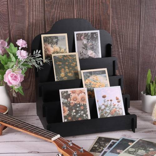 item picture tiered wooden storage display rack interlocking structure stable and practical living room study for greeting card postcard display dressing table for makeup item storage home desktop random placement standing shelf