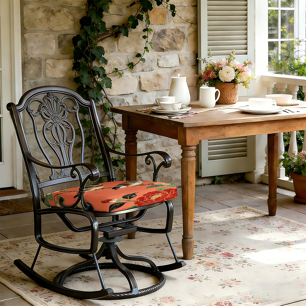 1pc New Chinese-Style Meticulous Flower-And-Bird Paintings Pattern Leisure Seat Cushions, Indoor And Outdoor Seat Cushions, Back Cushions, Size 19.7 X 17.7 X 1.57 Inches, Suitable for Garden Chairs