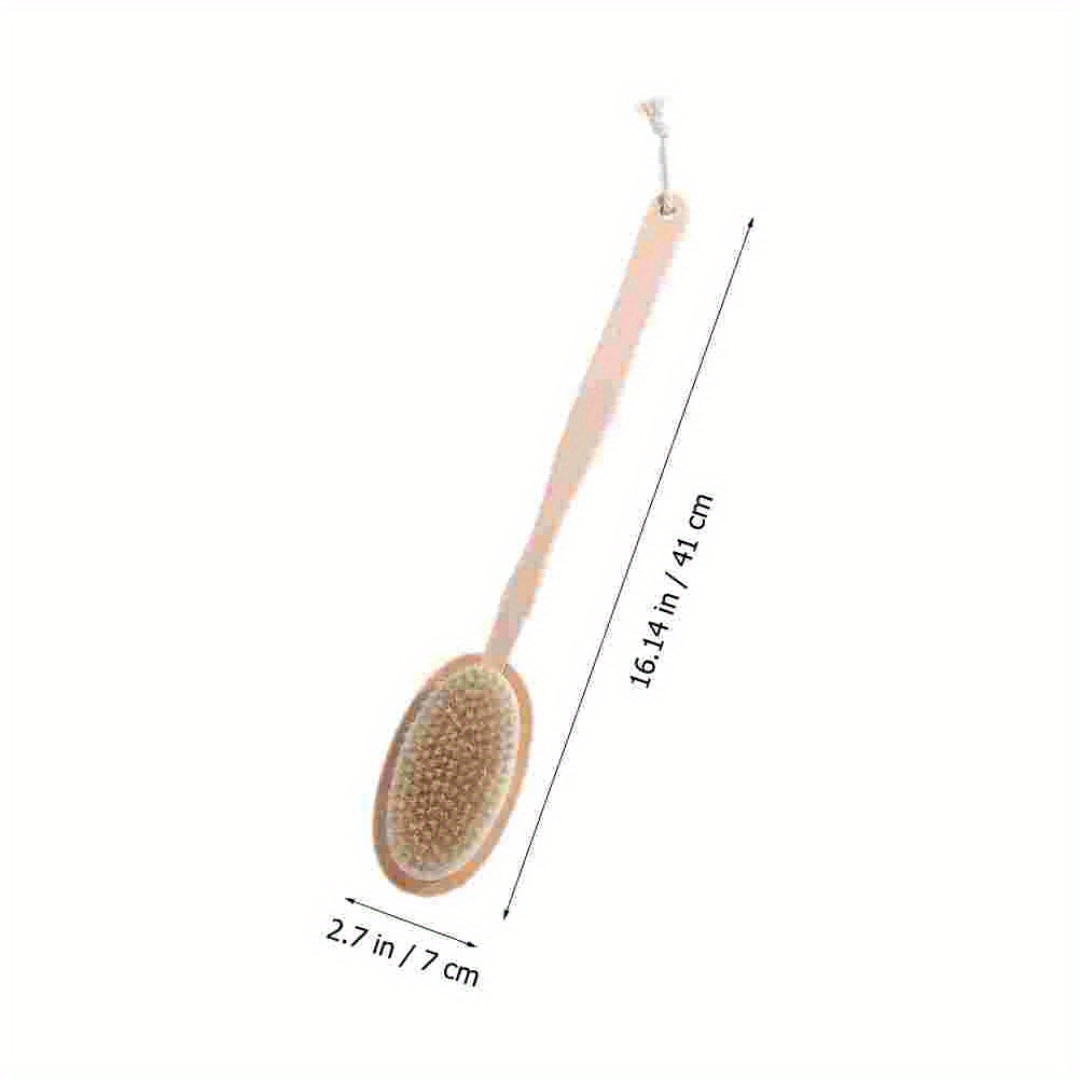 dual purpose long handled wooden back brush for scrubbing and exfoliating during showers   serves as a lotion applicator ideal for bathing Product details 3