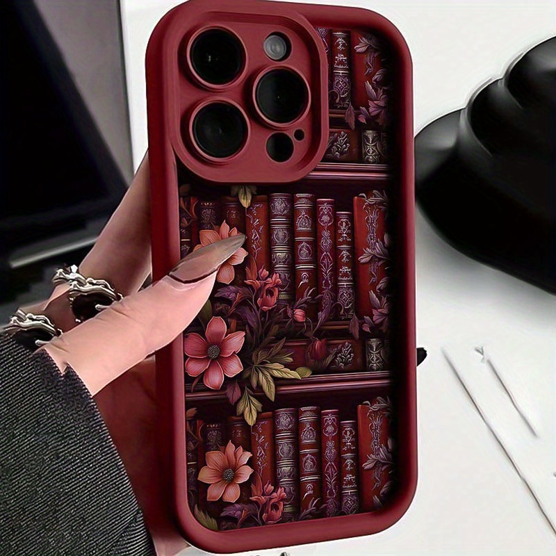AA1124 Wine Red High Bamboo Flower Pattern TPU Shockproof Full Coverage Precision Protective Case for Apple iPhone 6/7/8/X/Xs/Xr/Xs Max/11/12/13/14/15/16 Pro Max Pattern Printed Mobile Phone Case, Easter Gift, Christmas Halloween Decoration/Gift for girlfriend, boyfriend, friend, or yourself