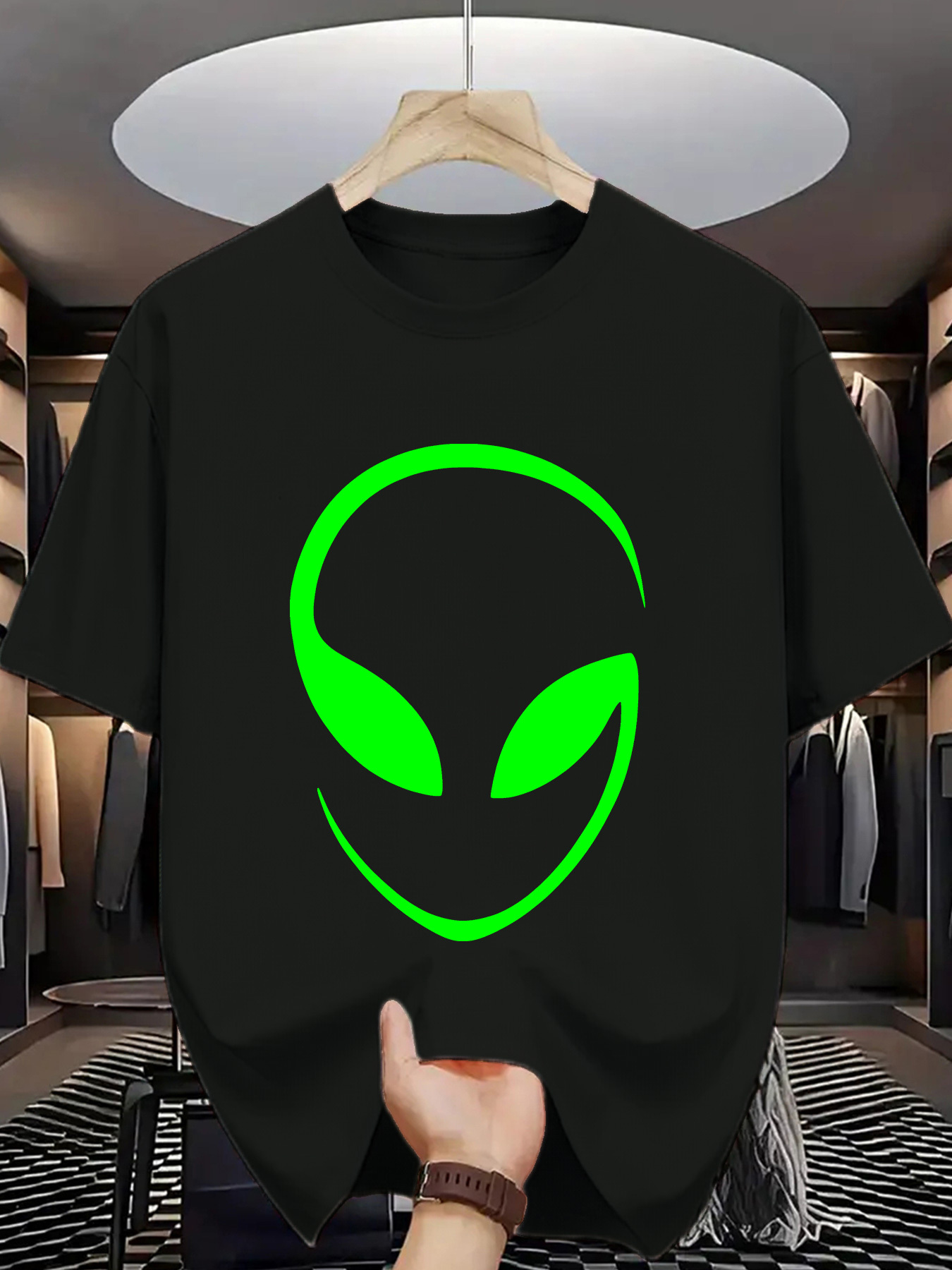 trendy men's casual graphic t shirt neon green print Temu United