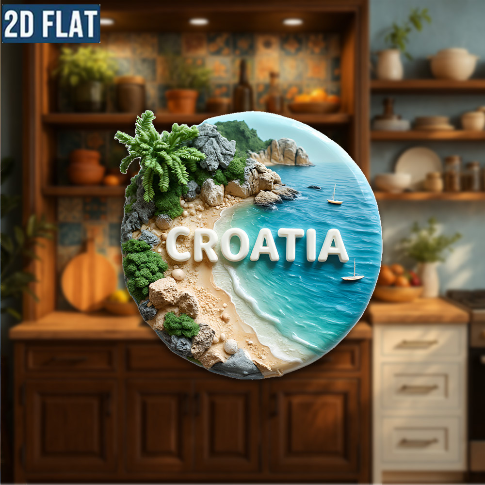 TEMU 1pc Croatia-themed Fridge Magnet Suitable For Fridge Decor & Travel Gifts, Croatia Map With Coastal Landmarks, Acrylic Decoration For Christmas,