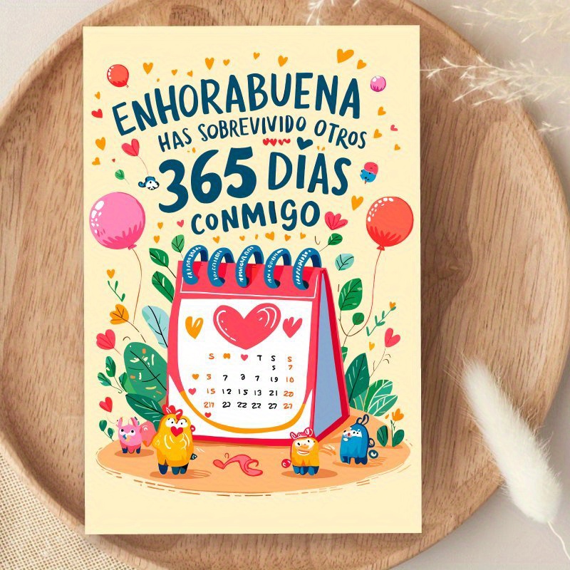 TEMU Una tarjeta de amor de aniversario en español con diseños de globos y corazones - Adecuada para , Día de San Valentín o como regalo de