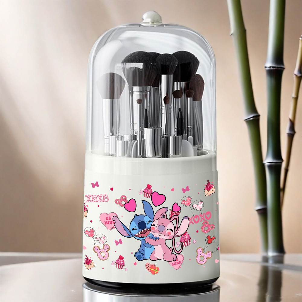 1pc     cosmetic storage box rotating dust proof makeup brush holder with clear viewing lid   hearts design ideal for dressing table or desktop makeup brushes Product details 1