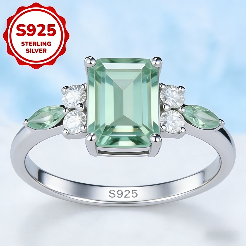 TEMU S925 Sterling Silver Exquisite Square Synthetic Engagement Ring For Women Fashion Elegant Promise Ring Engagement Gift Anniversary Surprise Qixi
