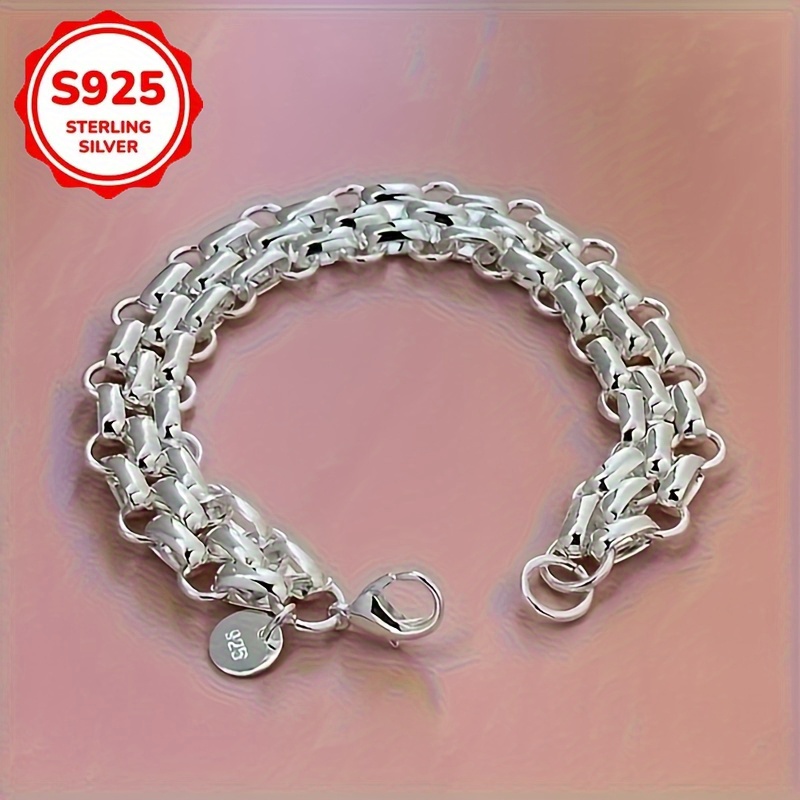 TEMU Bracelet chaîne 3 en argent 925, pour hommes et femmes, accessoire pur argenté, adapté à tous les âges, idéal comme cadeau pour Noël, Halloween,