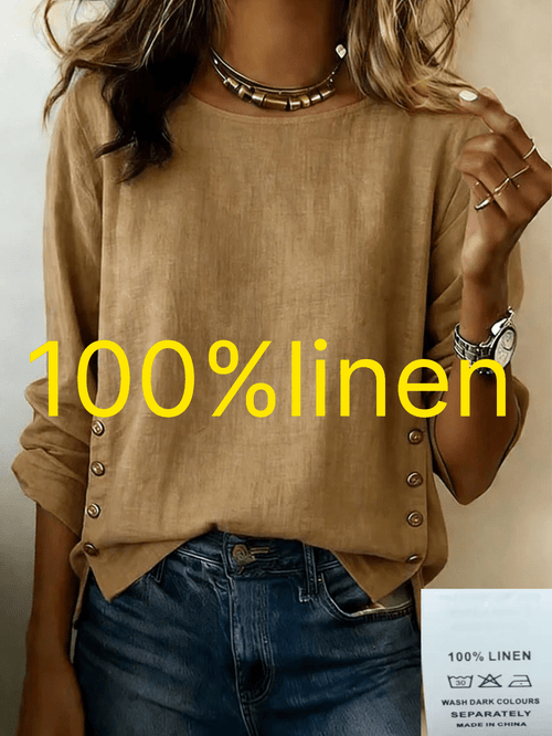 item picture womens summer linen solid crew neck loose casual t shirt top
