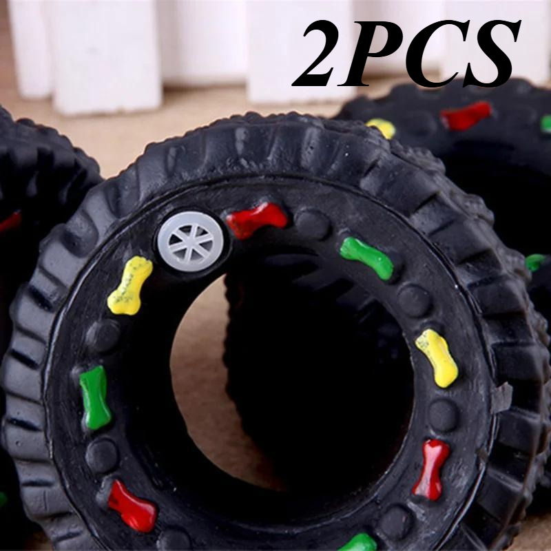 TEMU 2pcs Rubber Tires Shape Pet Toys For Small Dogs Squeaky Kedi Puppy Toy For Dogs Cats Chew Dogs Pets Toys Supplies Jouet , Without Battery