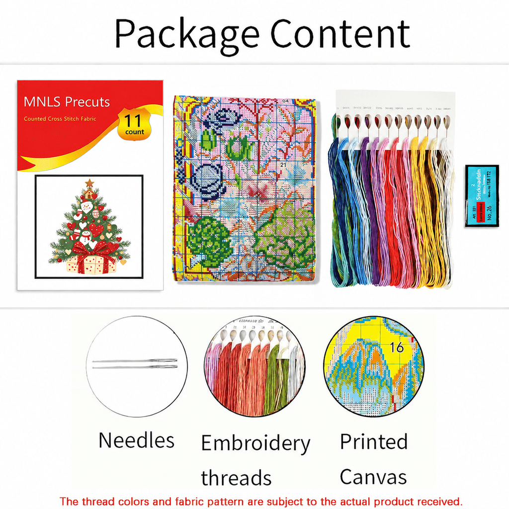 TEMU 1 Set Kit de Punto de Cruz Estampado Navideño, de Árbol de Navidad 11CT Cuadrícula Media 3 Madejas de Hilo Bordado a Línea de Bordado Agujas y