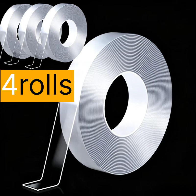 TEMU 4 Rolls Total Length 2519.68in/64m Heavy-duty Double-sided Tape, 1cm X 16m, Transparent Strong Adhesive, Suitable For Home Decoration, Stickers,