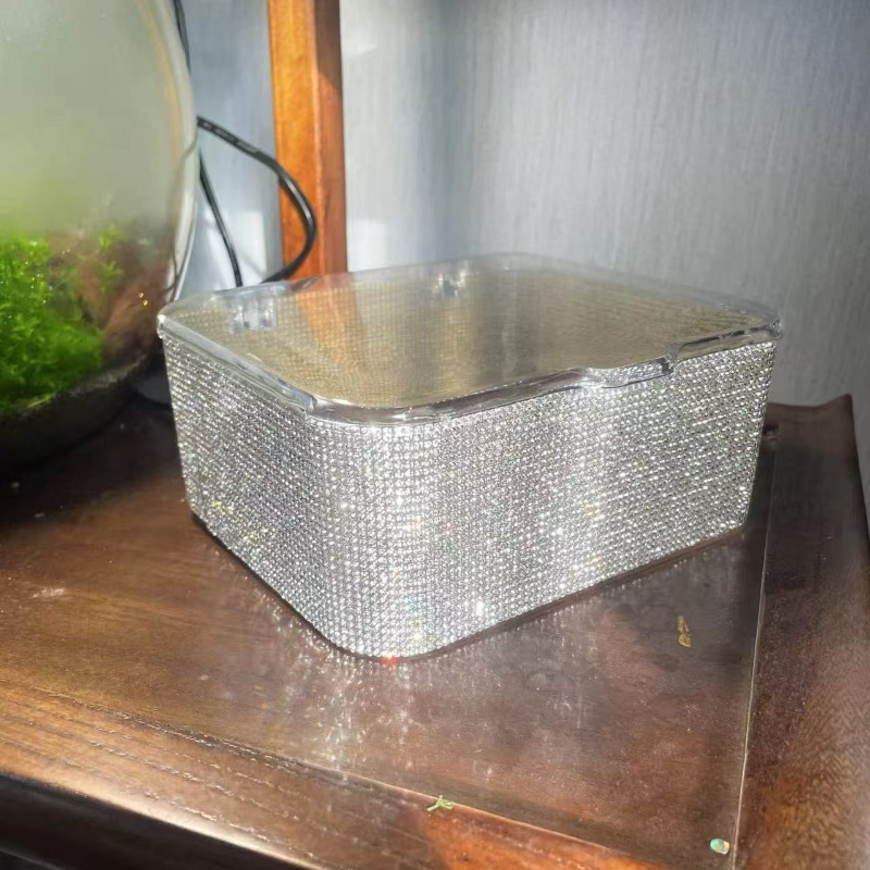 1pc Handmade Rhinestone Storage Box - Acrylic Mask Organizer - Minimalist Desktop Dustproof Storage Basket - Cosmetic Organizer - Premium Rhinestone, High-end Sparkle, Bathroom, Vanity